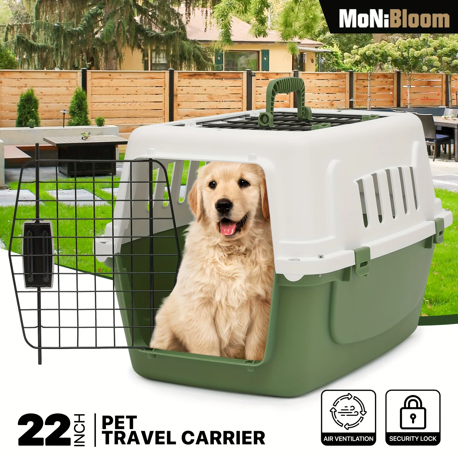 

22-Inch Dog Crate Plastic 2-Door Top Loading Cat Carrier, Hard-Sided Dog Travel Carrier for Small Dogs and Cats, Ventilation and Security Lock Design for Pets up to 22 lbs