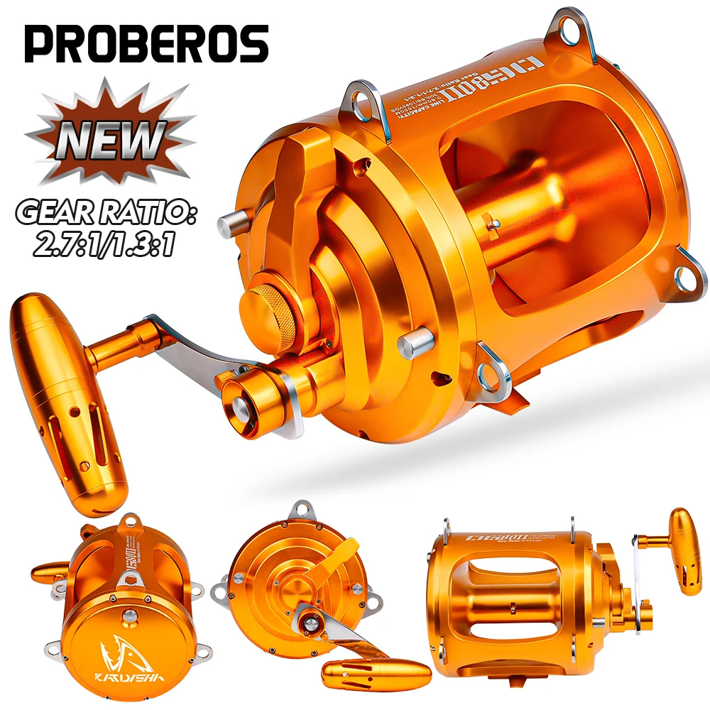 PROBEROS Trolling Reels DG80 Jigging Fishing Reel Boat Two Speed Lever Drag Reels Aluminum CNC Machined 45KG Max Drag Sea Boat