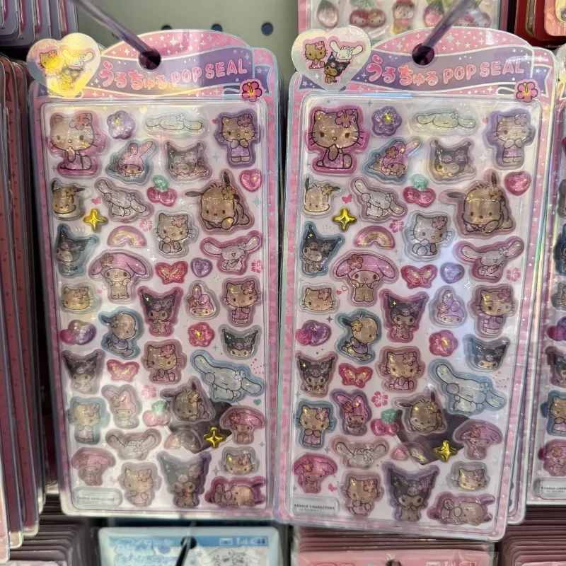 Lindas pegatinas de gel 3D en relieve de Sanrio, pegatinas de Hellokitty, Kuromi, Cinnamoroll, My Melody, decoración Kawaii, calcomanías transparentes, juguetes