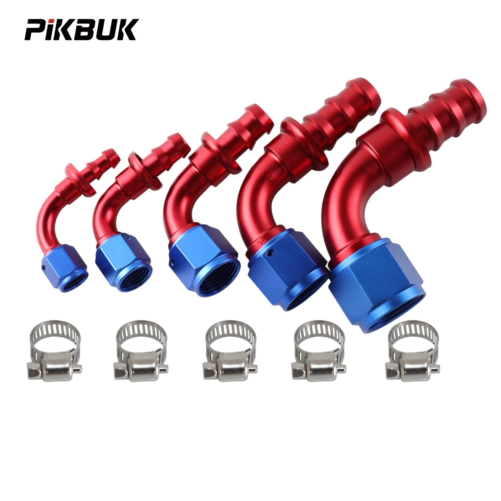 Universal Aluminum AN4 AN6 AN8 AN10 AN12 Oil Fuel Fitting Oil Fuel Push On Hose 0 90 45 180 Degree Rubber Tube Hose End Red Blue