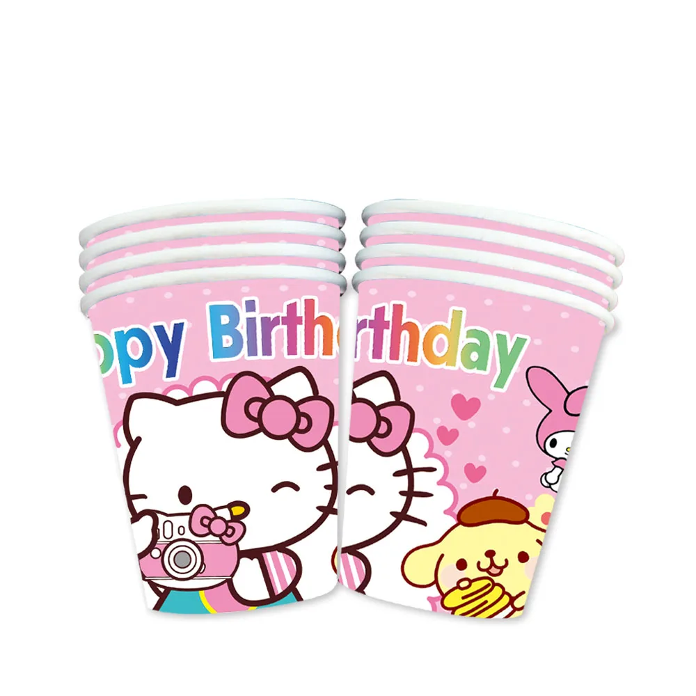 Cartoon Hello Kitty Birthday Party Decorations set Kids girl Disposable Tableware Cup Plate Napkin Straw Baby Shower Supplies