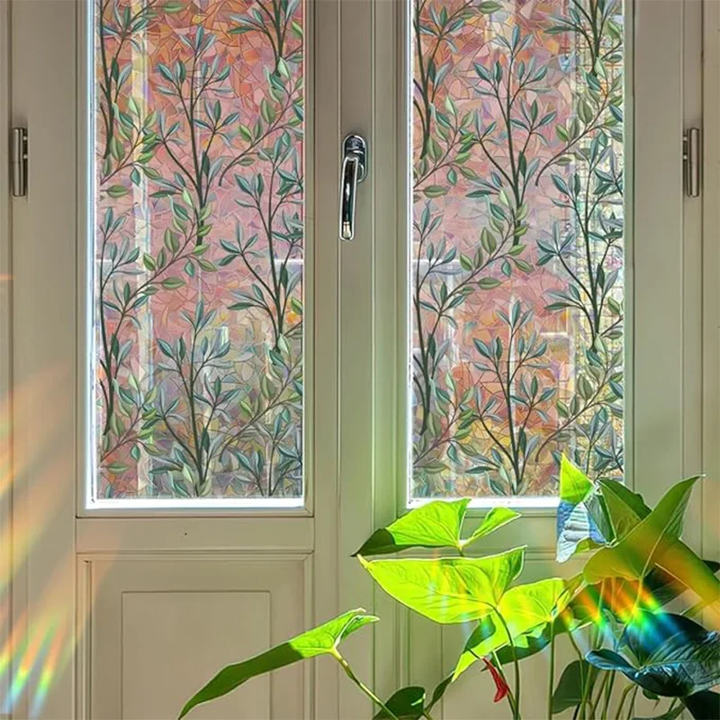 Window Privacy Film, Green Vines Leaves Double Sided Static Glass Window Clings Stickers for Home Office Glass Window Door Decor