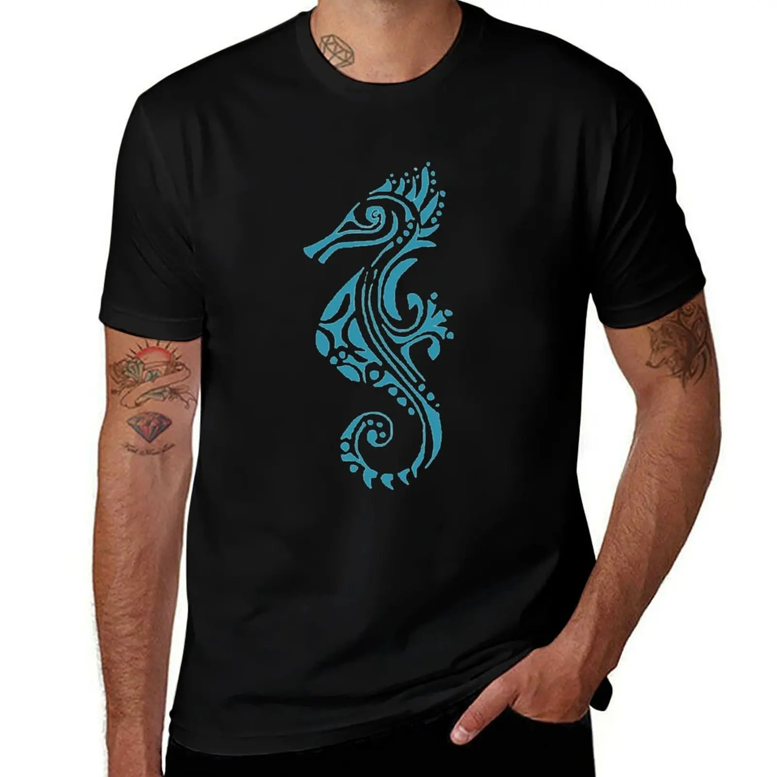 

Seahorse turquoise tattoo T-Shirt cotton t shirts high quality anime t shirts oversize T-Shirt