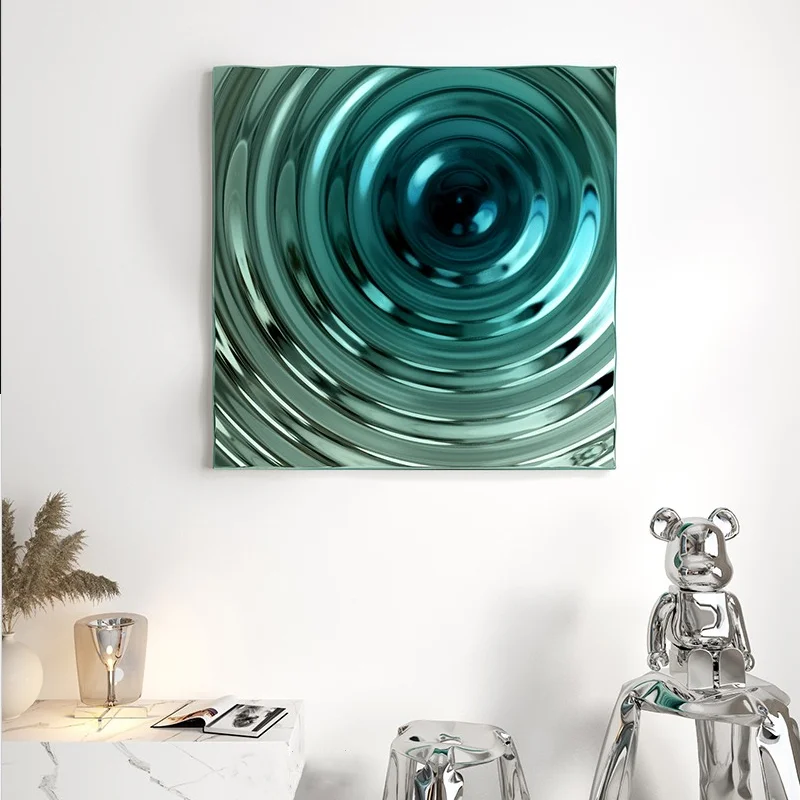 Square Ripple Metal Stainless Steel Background Wall Pendant Living Room Bedroom Villa Wall Decoration