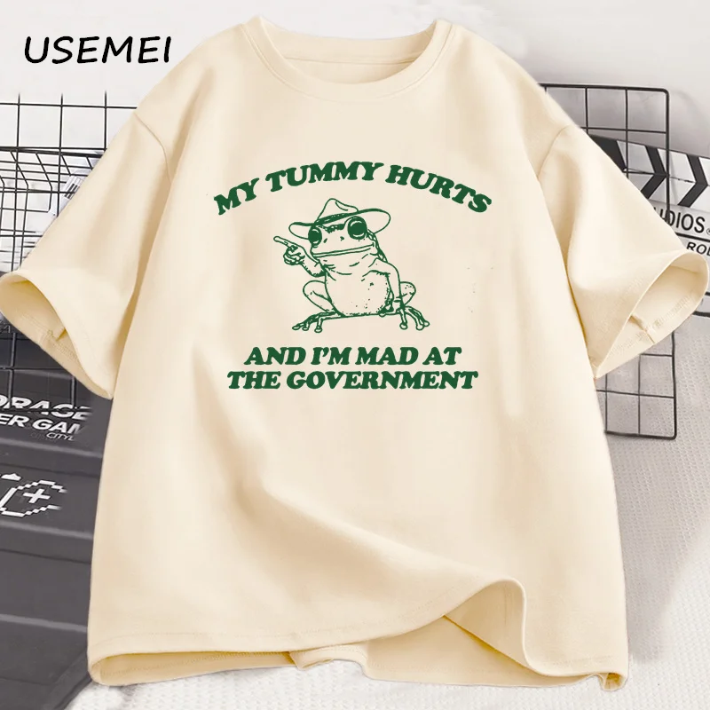 My Tummy Hurts T Shirt Funny Frog Graphic T Shirts Men Women Cotton Oversized Tshirt Short Sleeve T Shirt Streetwear Top Tee