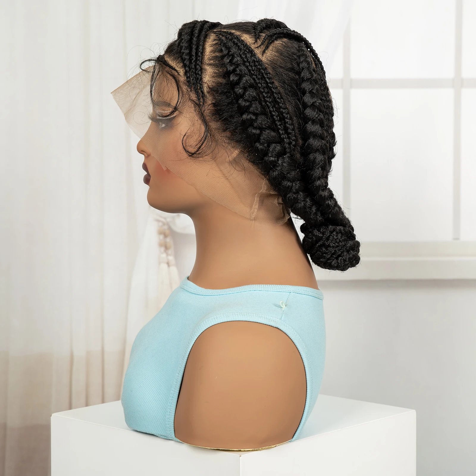 Full Lace Cornrow Braided Wigs Synthetic Handmade Bantu Braided Lace Wigs Natural Box Braids Wigs with Baby Hair for Black Women