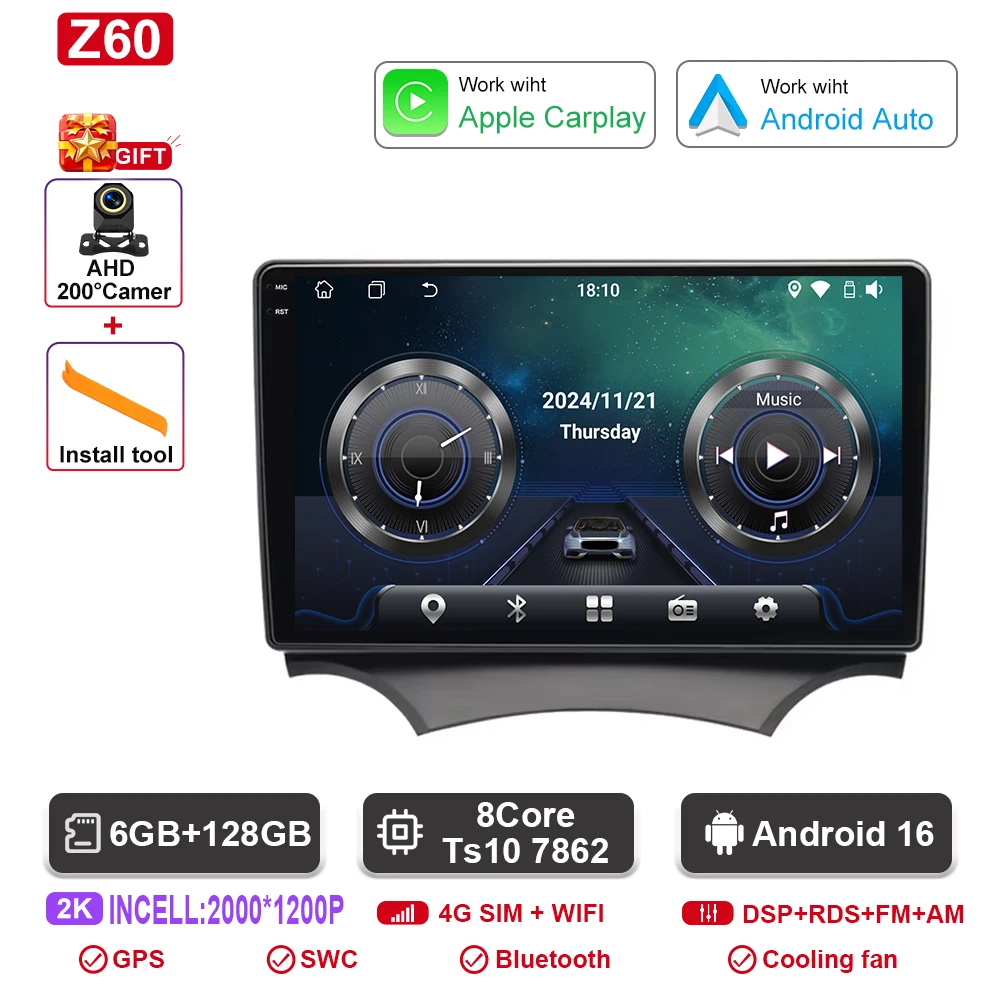 Android autoradio voor Ford Ka K2 2008 2009 2010 2011 - 2014 Carplay Android Auto radio multimediaspeler GPS navigatie DSP SWC