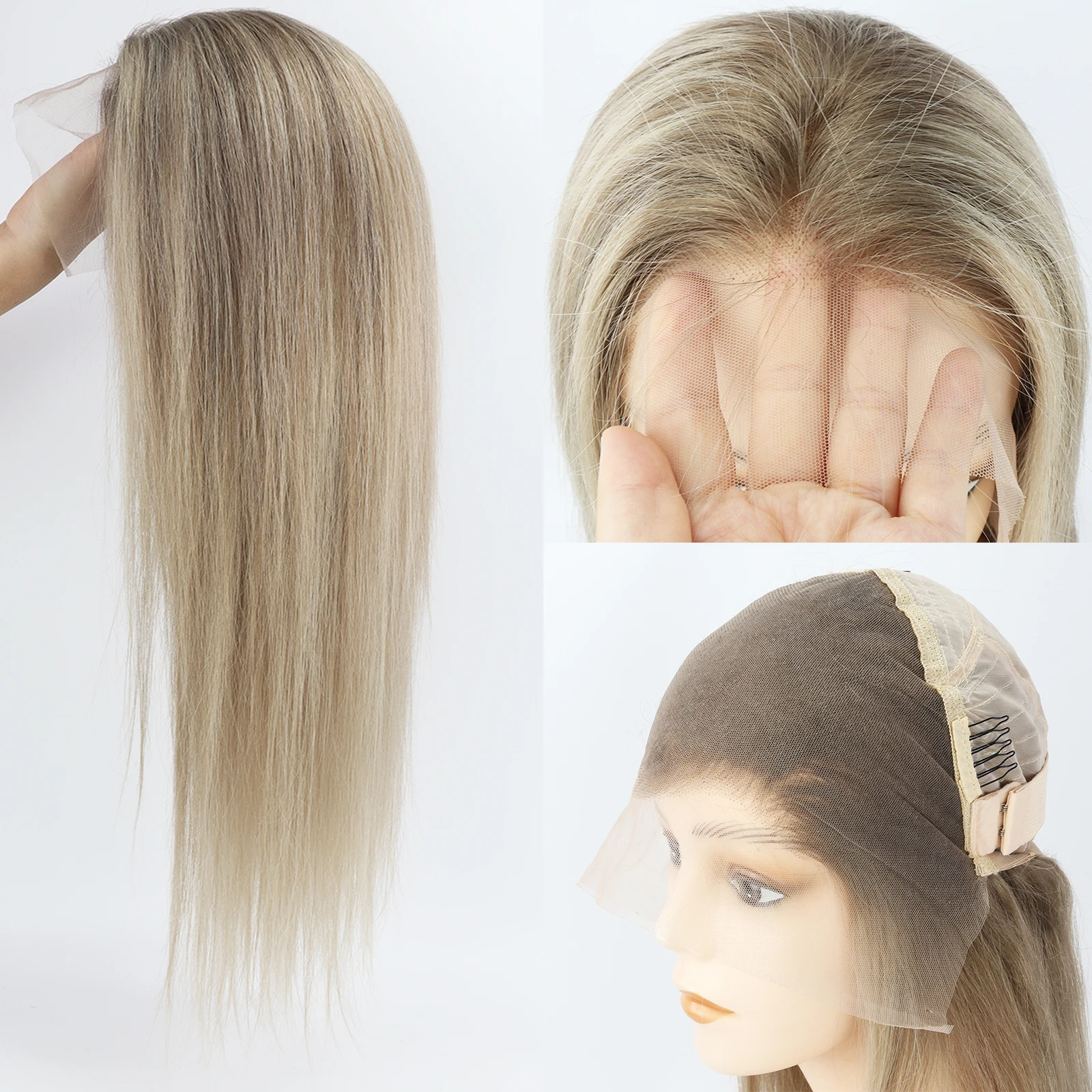 

13x6“ Lace Front Wig for Women Highlight Blonde Real Remy Human Hair Wig with Band Transparent Lace Layer Hair Natural Hairline