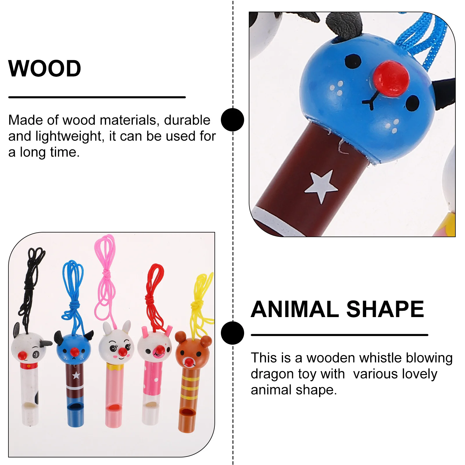 

5pcs Animal Whistle Wooden Whistles For Musical Instrument Plaything Educational Cartoon Whistle Party Favors