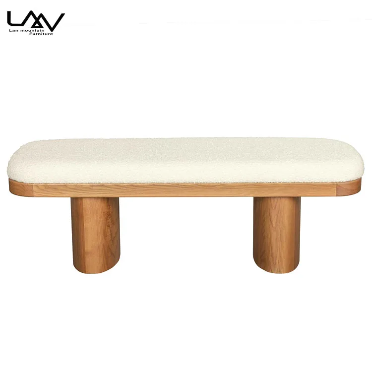 Nordic Simple Style Wooden Bedroom Sofa Bench Hotel Villa Living Room White Upholstered Footstool Furniture