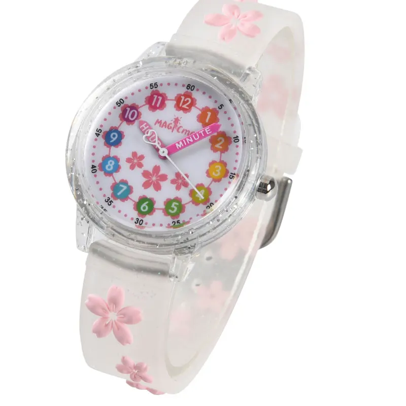 2025 جديد ملون زهر الكرز الهاتفي كوارتز ساعة بناتي لينة سيليكون حزام مقاوم للماء ساعة الأطفال هدية ساعة أطفال