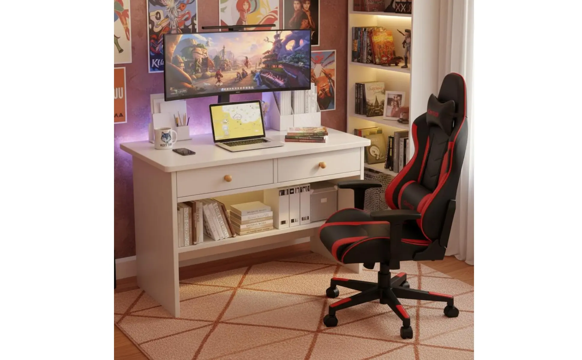 Small Study Desk Space-Saving Design Modern Student Desk Workstation Sturdy Construction Easy to Clean for Bedroom
