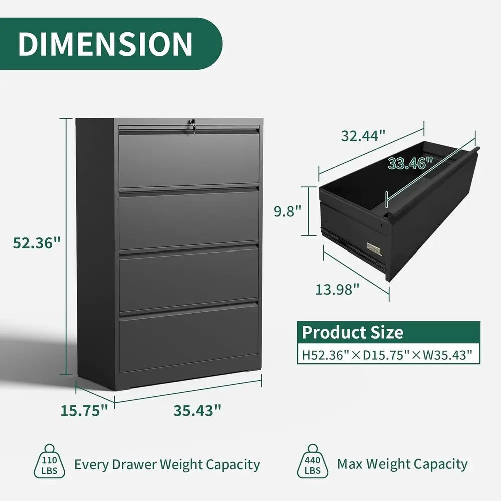 

Drawer Lateral File Cabinet, Metal File Cabinets for Home Office with Lock, Large Filing Storage Cabinet Printer Stand, Steel W