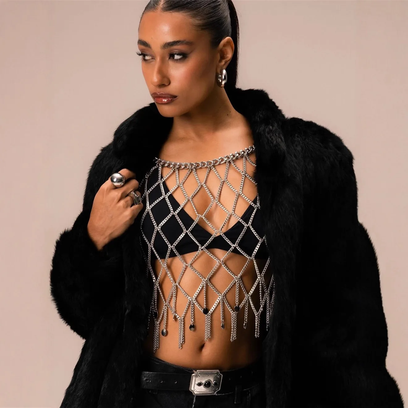 Metal Net Hollow Out Bra Chain Tops Halter Camis Tank Vest for Women Sexy Summer Night Club Party Costume Breast Chain Mesh Tops