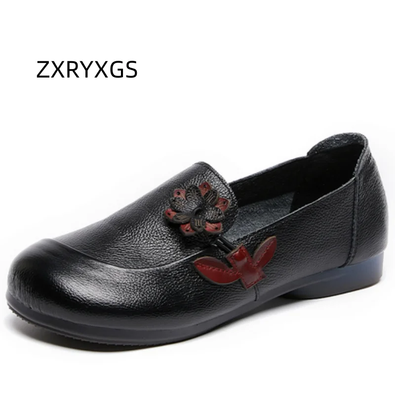 

ZXRYXGS классические трендовые туфли премиум-класса из воловьей кожи с цветами, удобная женская модная обувь на плоской подошве из мягкой коровьей сухожильной подошве 2025