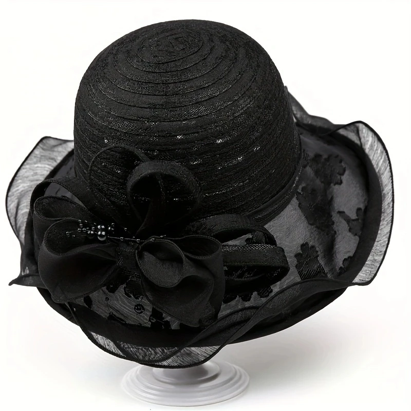 

New Sun Hat Ladies Fashion Summer Outdoor Travel Sun protection Mom visor Net lace flower top hat