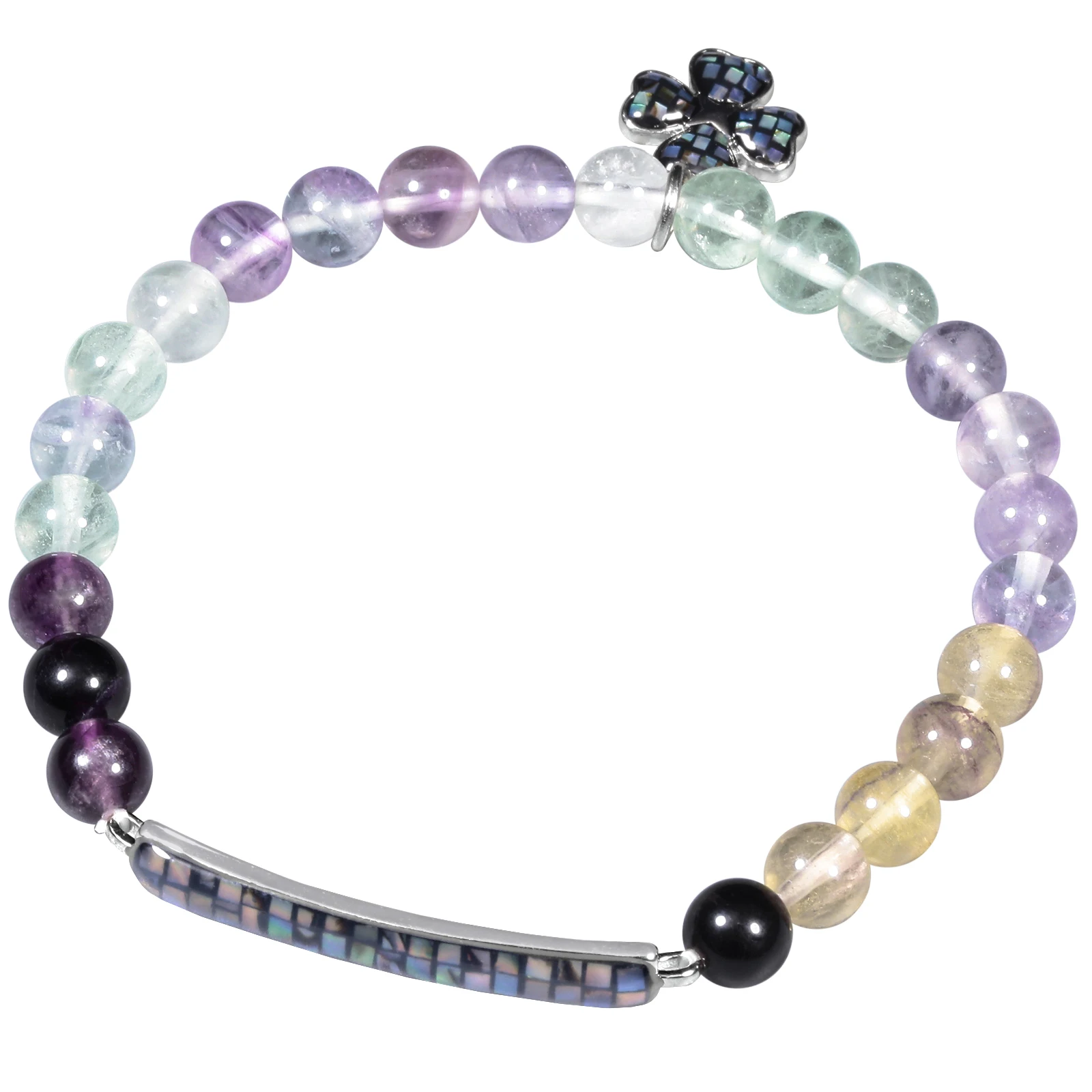 

Natural Crystal Stone Beads Bracelet Leaf Clover Lucky Charm Energy Stretch Bracelets Handmade Jewelry For Women