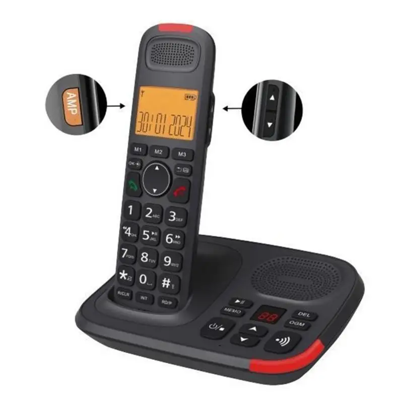 R53C D1015TAM One-two Digital Cordless Phone Large LED Two Handles Telephone Caller Display Low Radiation for Home Offices