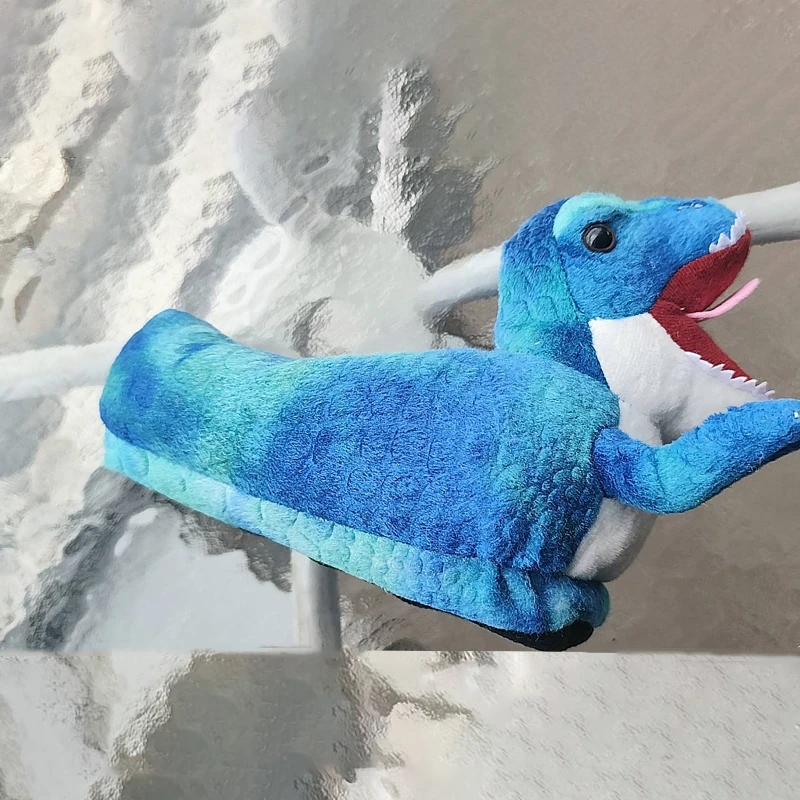 3D Dinosaur Fuzzy Slippers Floor Shoes Women Indoor Parent-child Home Loafer Flip Flops Woman Winter House Funny Animal Slippers