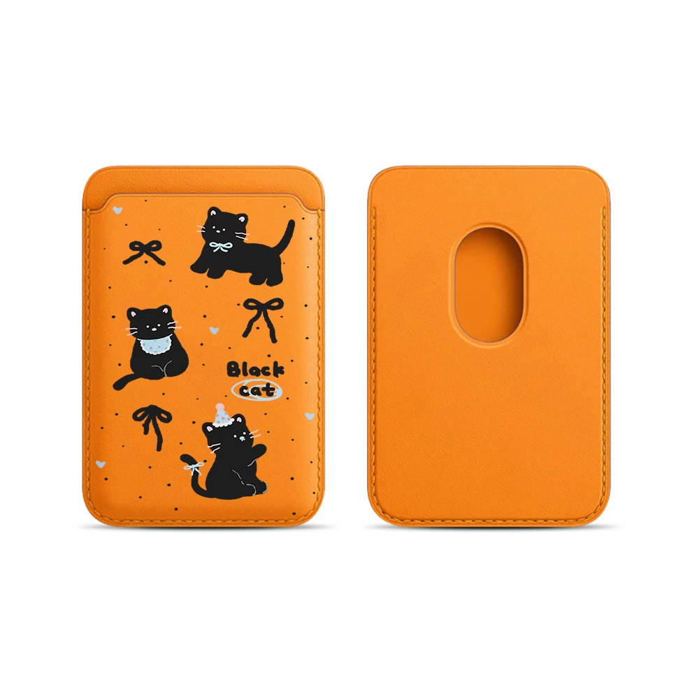 Niedliche schwarze Katzen-Leder-Kartenhülle mit Magnetverschluss, geeignet für alle iPhones, kompatibel mit MagSafe, Kartenhalter für die Rückseite des Telefons. – Detail 15