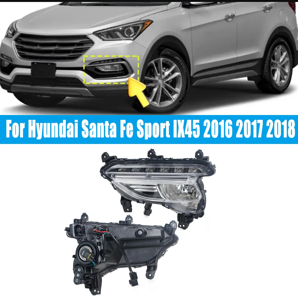 Fog lamp assembly For Hyundai Santa Fe Sport 2016 2017 2018 LED DRL Daytime Running Light Fog Lights Headlight auto parts