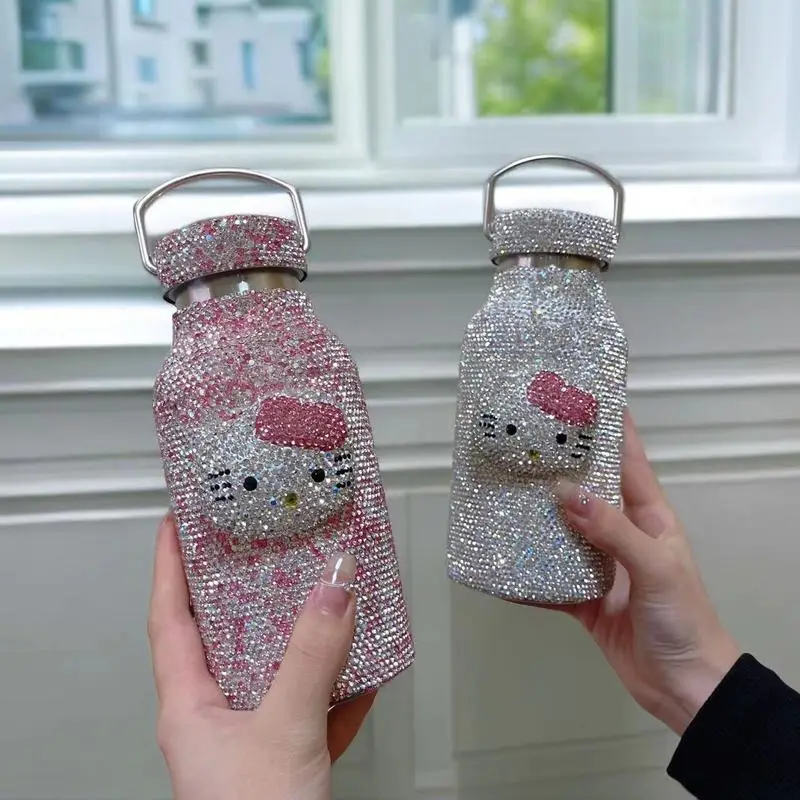 

Новый Sanrio Full Diamond 350 мл милый мультяшный кот из нержавеющей стали изолированная бутылка для воды модный минималистичный дизайн термос