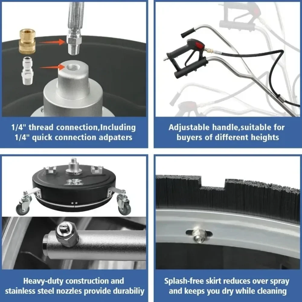 

A 20" Pressure Washer Surface Cleaner with 4 Wheels,Dual Handle,Hard Composite Construction, 4 Replacement Nozzles