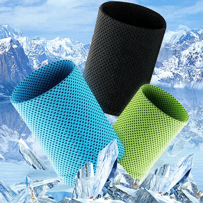 2pcs Ice Cooling Wristband Exercise Breathable Tennis Wristband Outdoor Sports Sweatband For Running Fitness Yoga Cycling Hiking