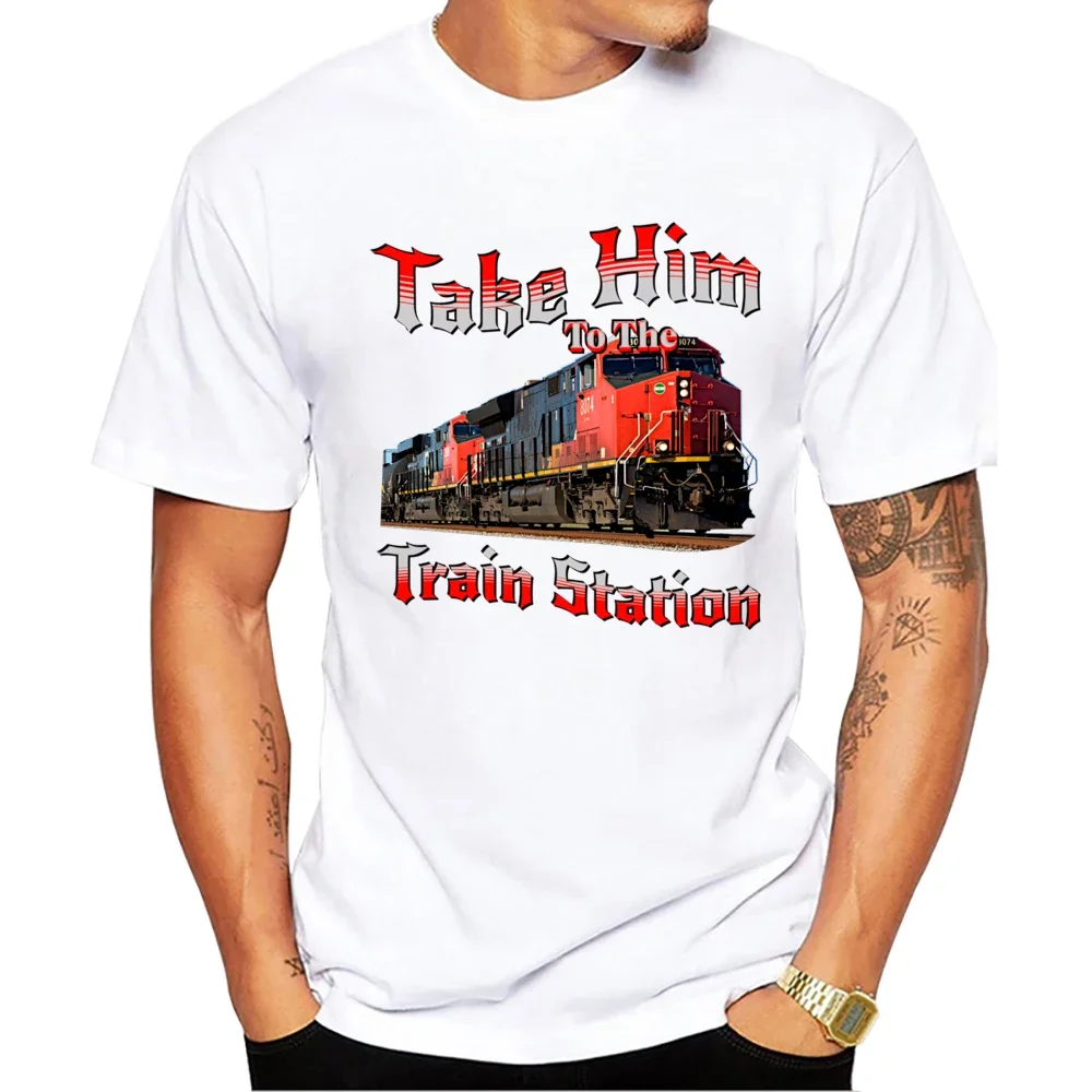 Take Him To The Train Station Printed T Shirts Short Sleeve Tshirts Harajuku Tee TEEHUB Summer Retro Style Men T-Shirt funny