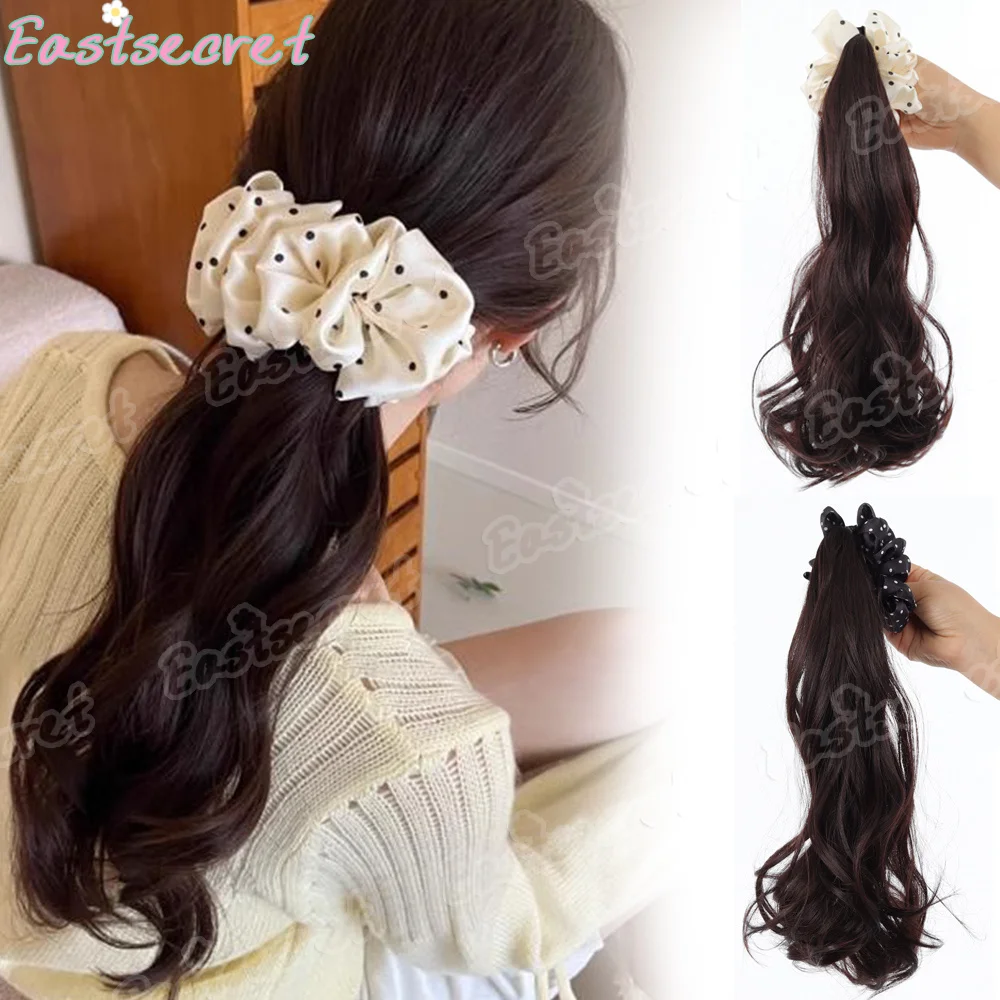 

EAST Elegant Print Cloth Banana Clip Hairpin Bowknot Hair Clip Hair Claw Synthetic Ponytail Women with wavy curls