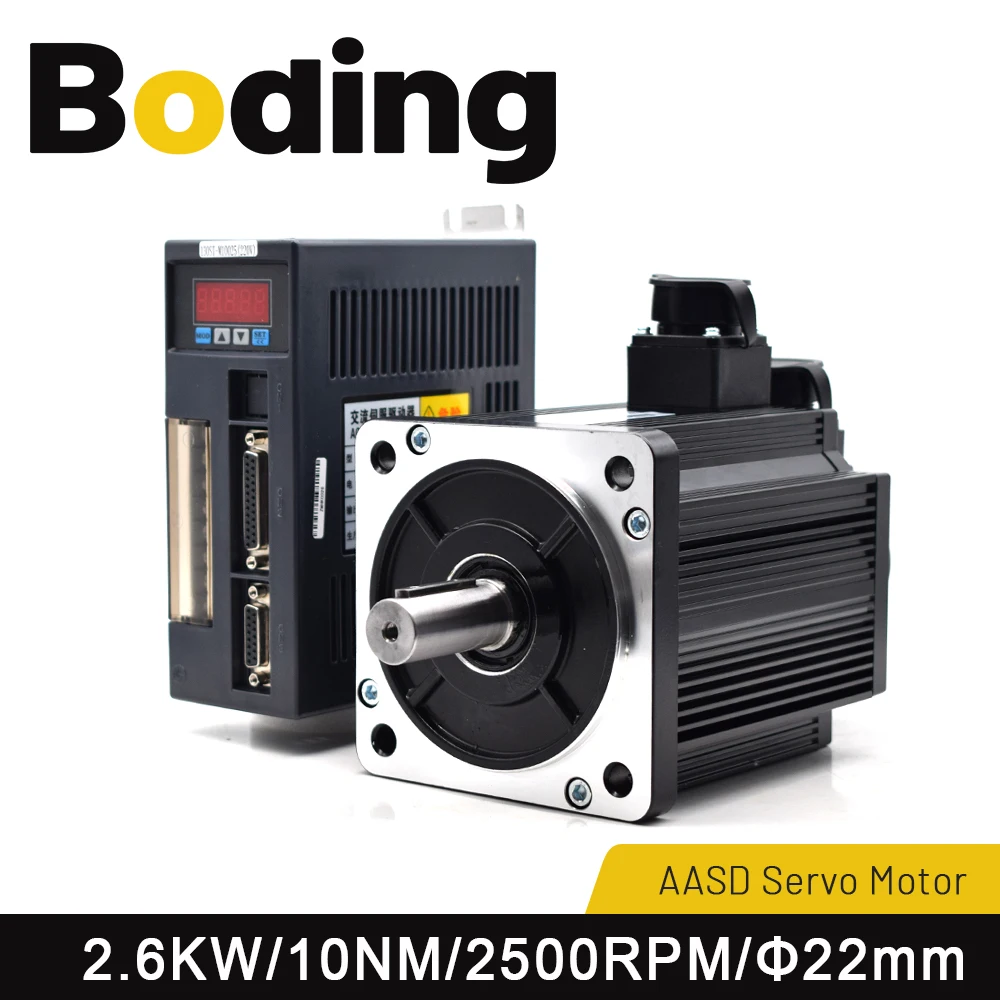 Boding Incremental Servo Motor And Driver 130st-m10025 Aasd 30a 2.6kw 220v 10nm 2500rpm Dia.22mm