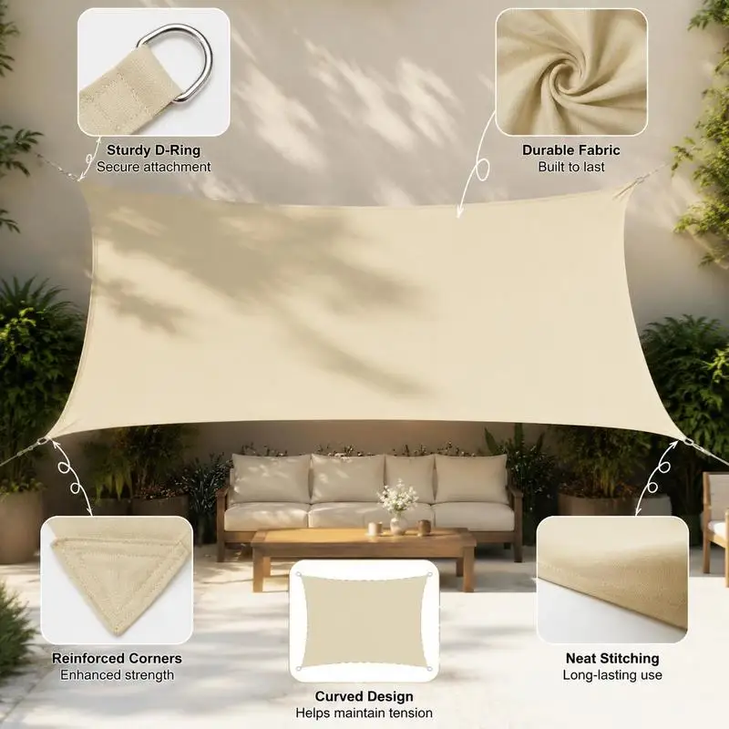 Voile d'ombrage carrée 3,6x3,6m, tissu Oxford enduit PU, conception respirante à haute protection solaire, pour jardin, patio, balcon, cour extérieure, crème. Installée sur les zones de repas en cour, les salons de terrasse et les zones de sièges de jardin pour bloquer la lumière du soleil intense.