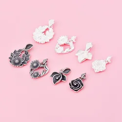 s925 Sterling Silver DIY accessories Vintage Sunflower horseshoe Flower tag pendant hand-beaded material