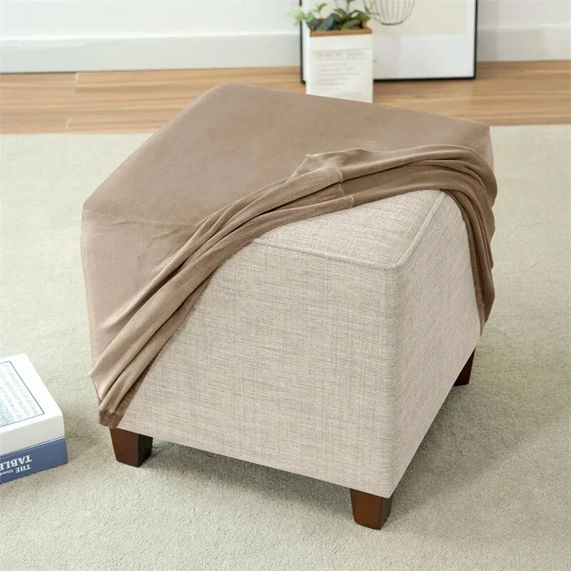 Velvet Square Ottoman Cover Soft Elastic Footrest Slipcovers for Living Room House Pouf Stool Covers Furniture Protector Case