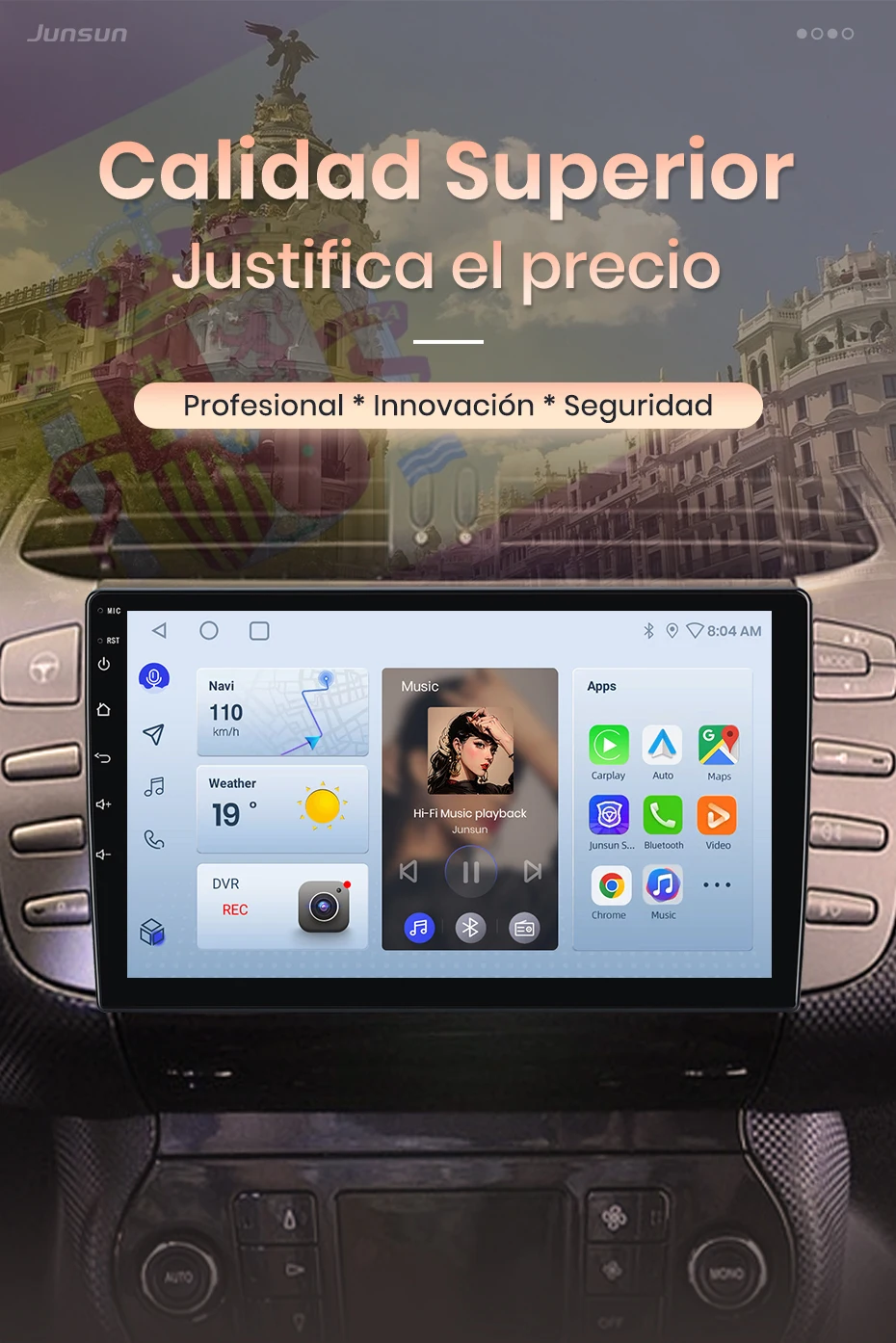 Junsun Wireless CarPlay Android Auto Autoradio für Fiat Bravo 198 2 II 2007-2012 GPS Auto-Intelligentes System BT FM Spanisch Lokal – Detail 1