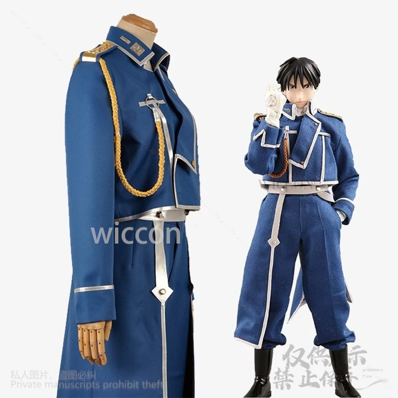 Anime Anime Alchemistt Roy Mustang Costume Military Uniform Suit Coat Pants Fullmetall Wigs For Man Halloween Party Customized