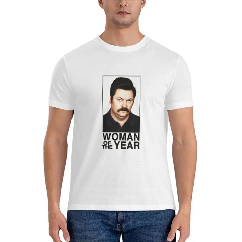 men t-shirt WOMAN OF THE YEAR - RON SWANSON Classic T-Shirt black t-shirts for men shirts graphic tees summer male tee-shirt