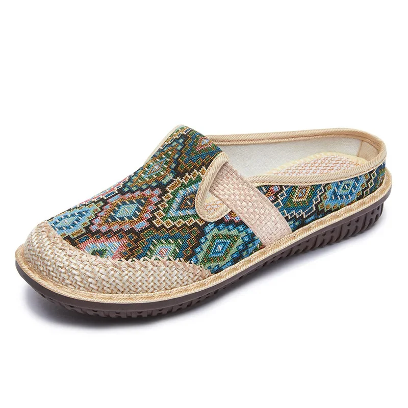 Shoes female lazy pedal bag head slippers furniture half tray casual shoes color matching plaid versatile mother single shoes