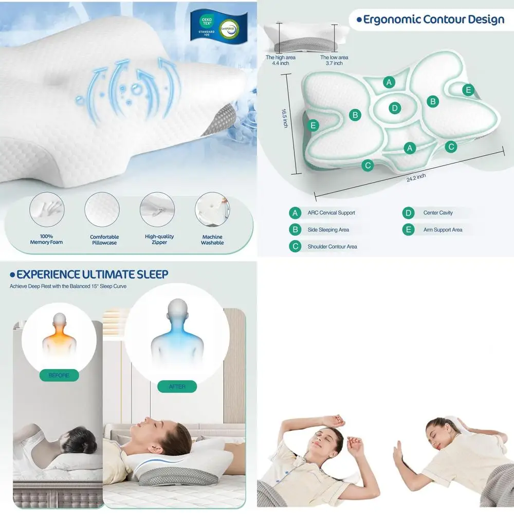 

Ортопедическая подушка из пены с эффектом памяти для поддержки шеи и плеч - двойная по высоте, с охлаждающей наволочкой, для сна на боку и на спине