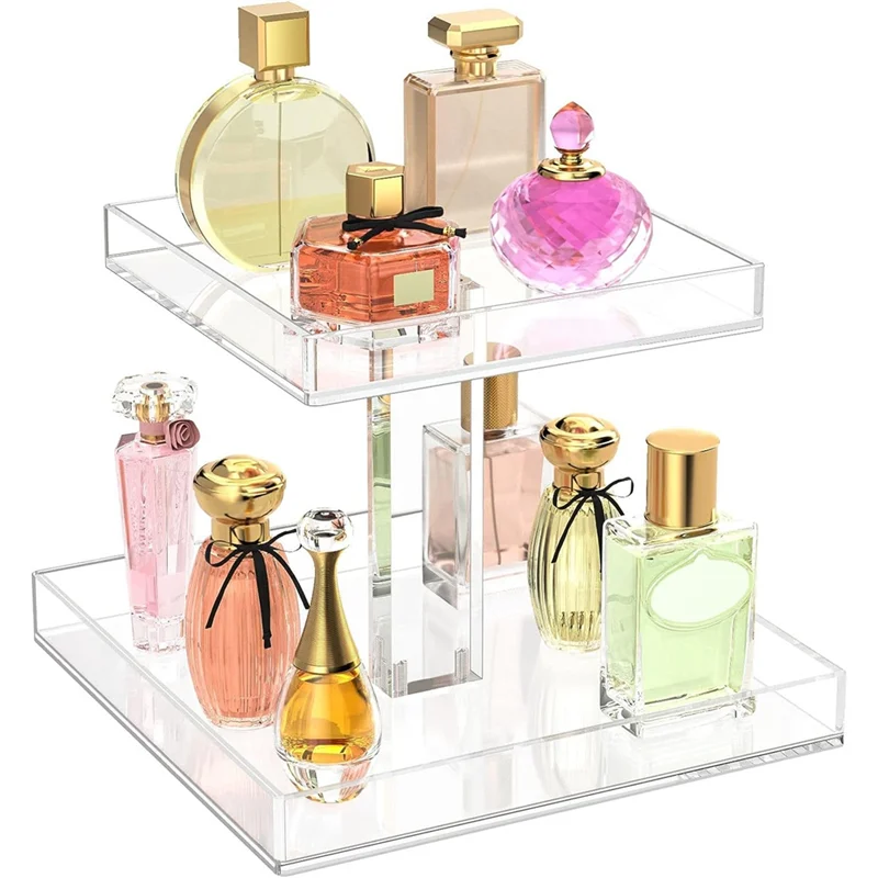 

A83I-Sturdy Acrylic Bathroom Organizer Countertop Cosmetic Storage 2-Tier Perfume Tray