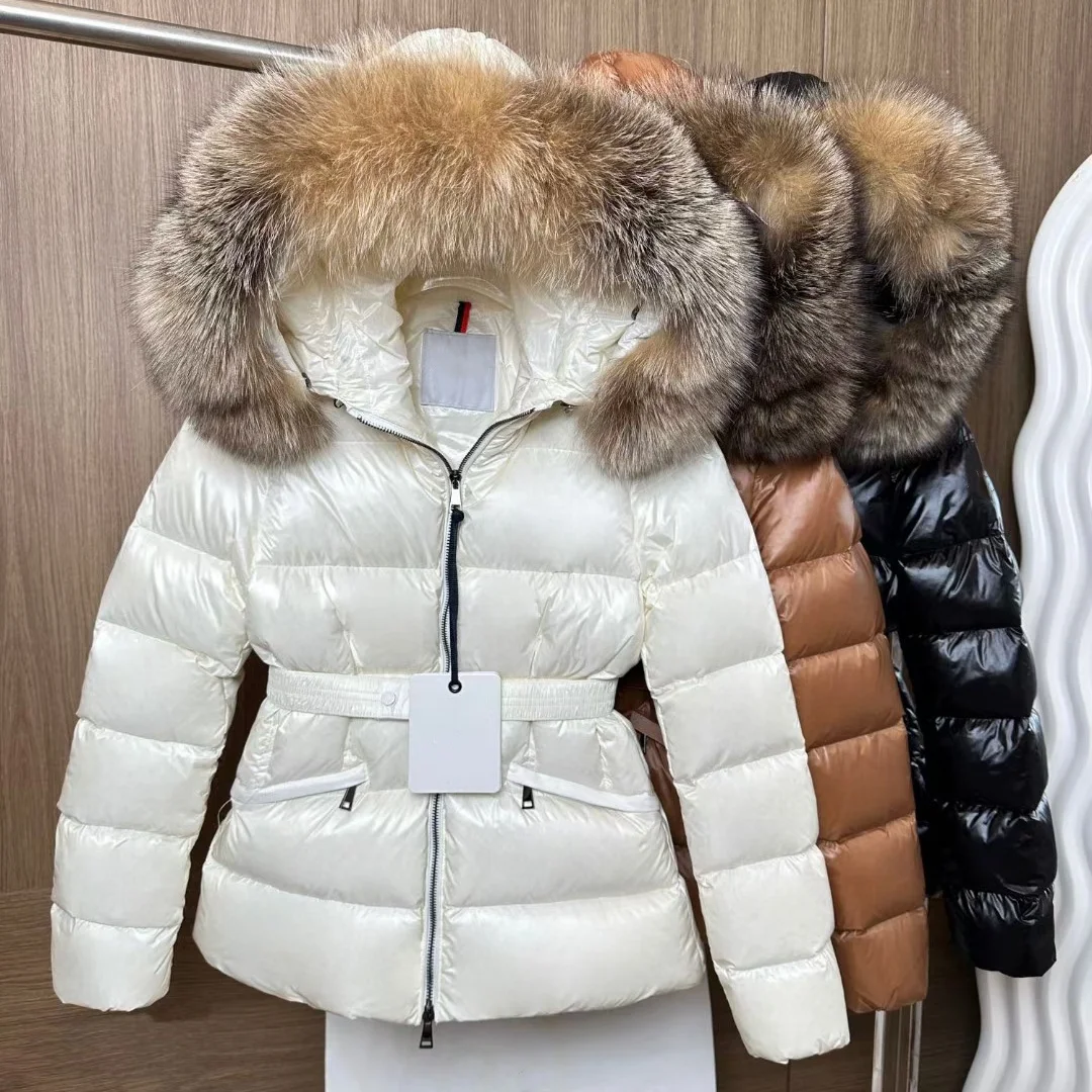 Chaquetas de plumón de ganso blanco para mujer, 90% plumas, 10% piel de zorro natural, abrigo versátil cálido y esponjoso para ocio, Invierno