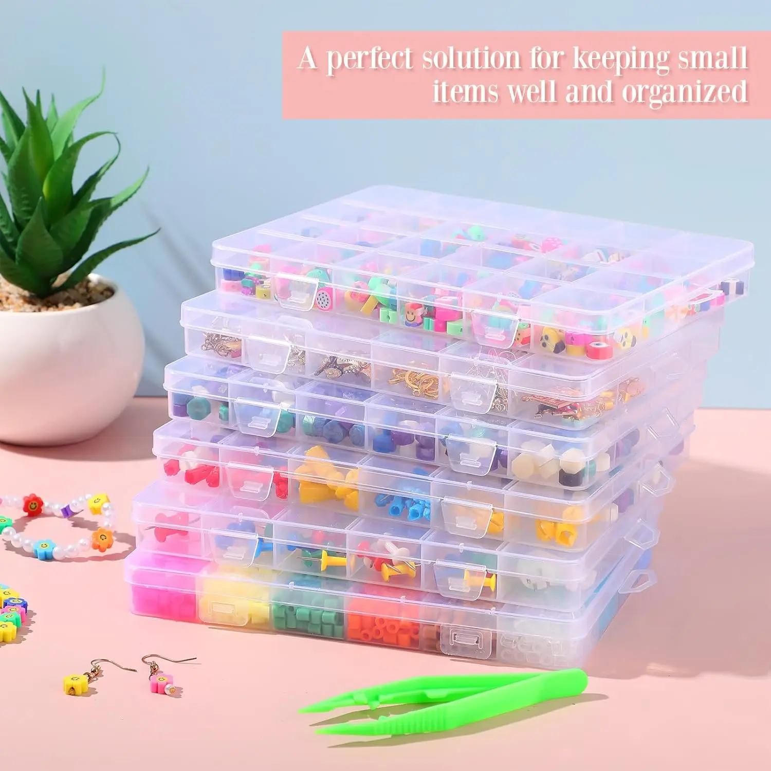 1/5Pc Multifunctional Clear Plastic Organizer Box with Grids Container Craft Storage for Beads Organizer Art DIY Jewelry