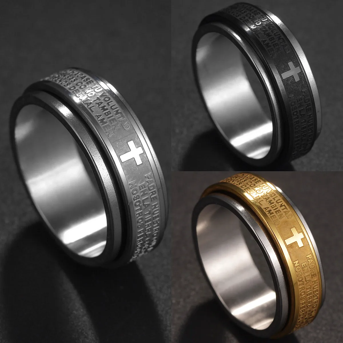 Anxiety Ring For Women Men Cross Fidgets Rings Trend Punk Rings Men Jewelry Stainless Steel Anti Stress Ring Rotate Gift