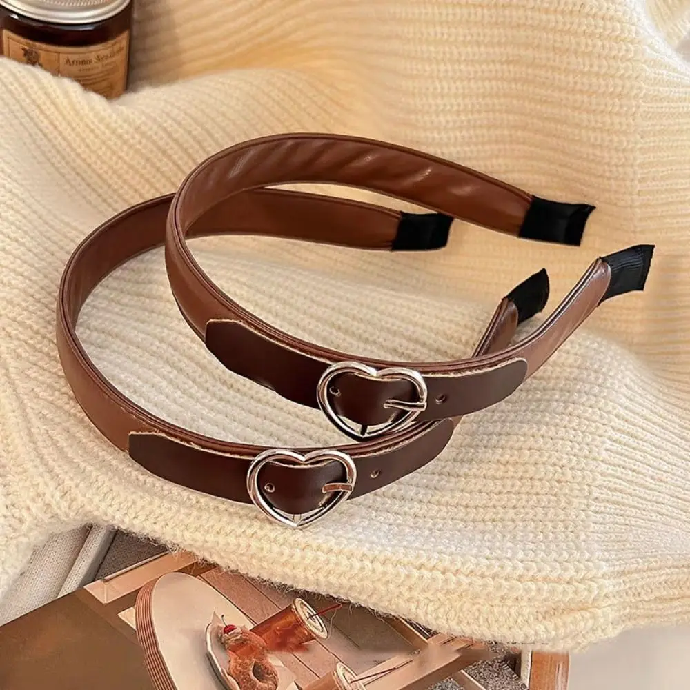 Wide Side Love Heart Hairband Punk Hairband Korean Style Women Hair Hoop Gothic Headwear Leather Headband Daily