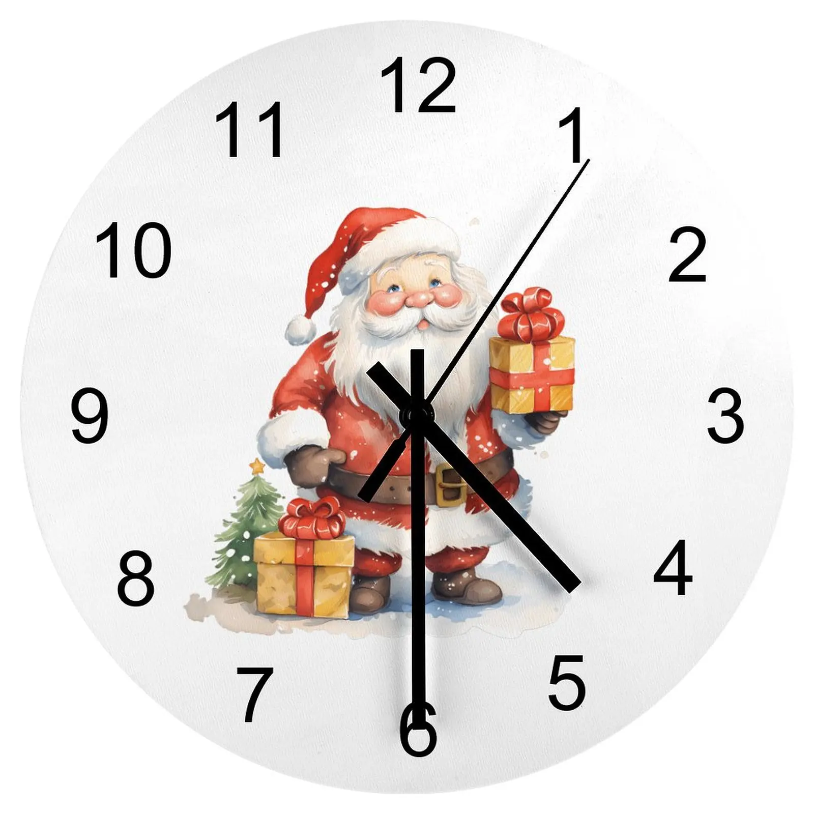 

Indoor Wall Clock Santa Claus Clocks 12 inch Mute Fashion Round 3D Display Slim Profile Retro