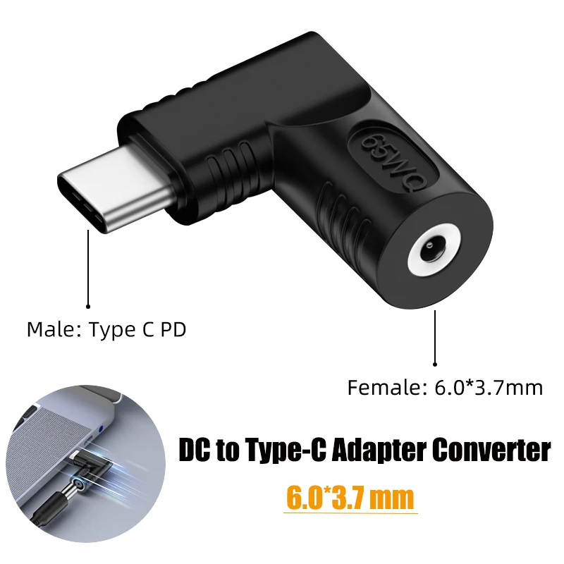 6.0x3.7mm dc para tipo c pd adaptador 65w 5v 9v 20v usb c conector adaptador conversor para macbook hp lenovo xiaomi samsung