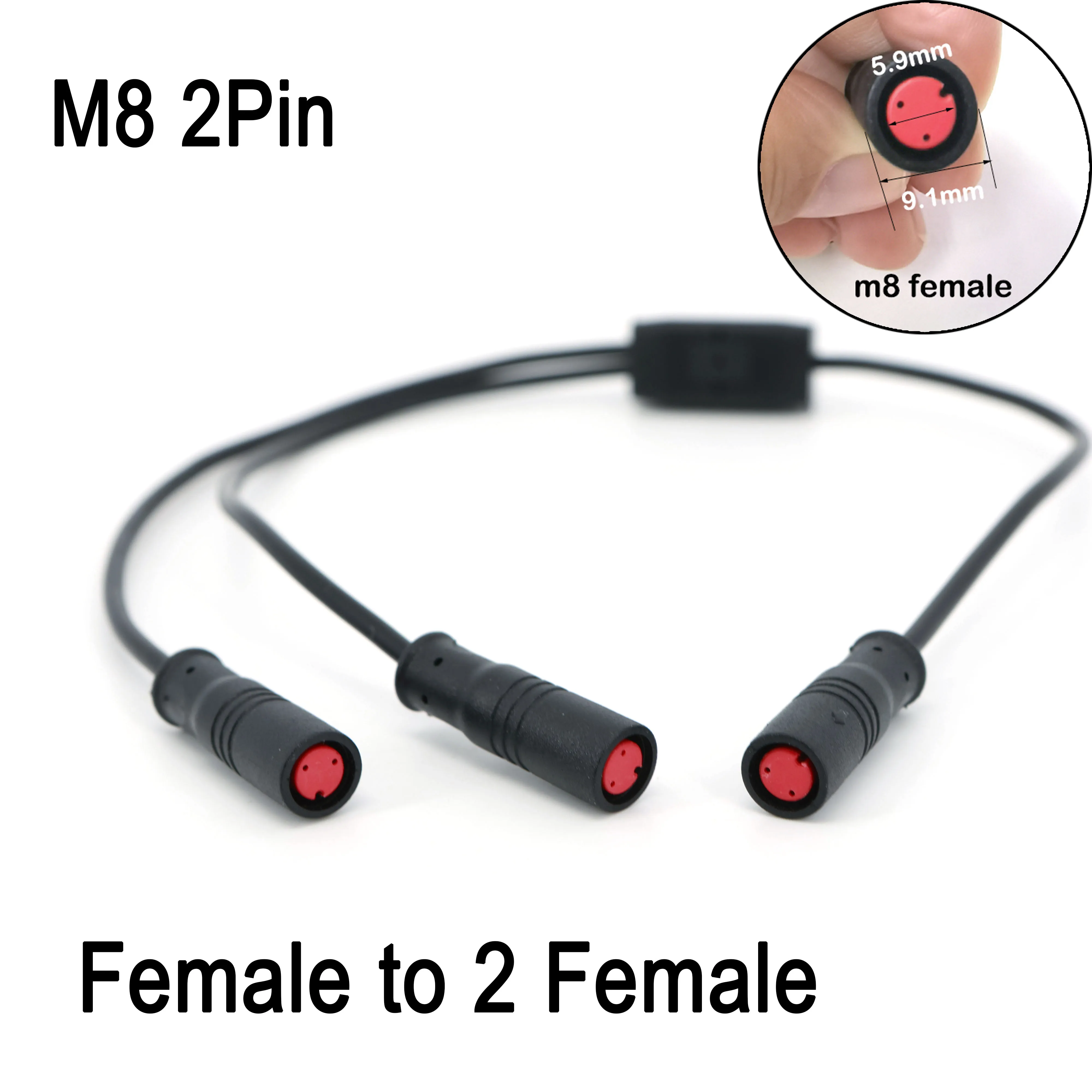 2pin core M8 female to dual 2 female waterproof Electric Bicycle Joint Plug splitter Cable Connector E-Bike Scooter Sensor cord