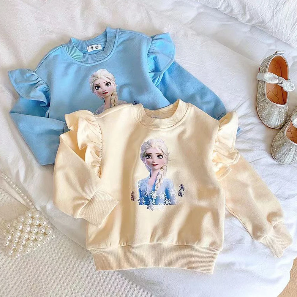 2024 New Girls Tops Quality Cotton Disney Frozen Elsa Kids Clothes Tee Shirt Girl Clothing Long Sleeves for Children's T-shirt