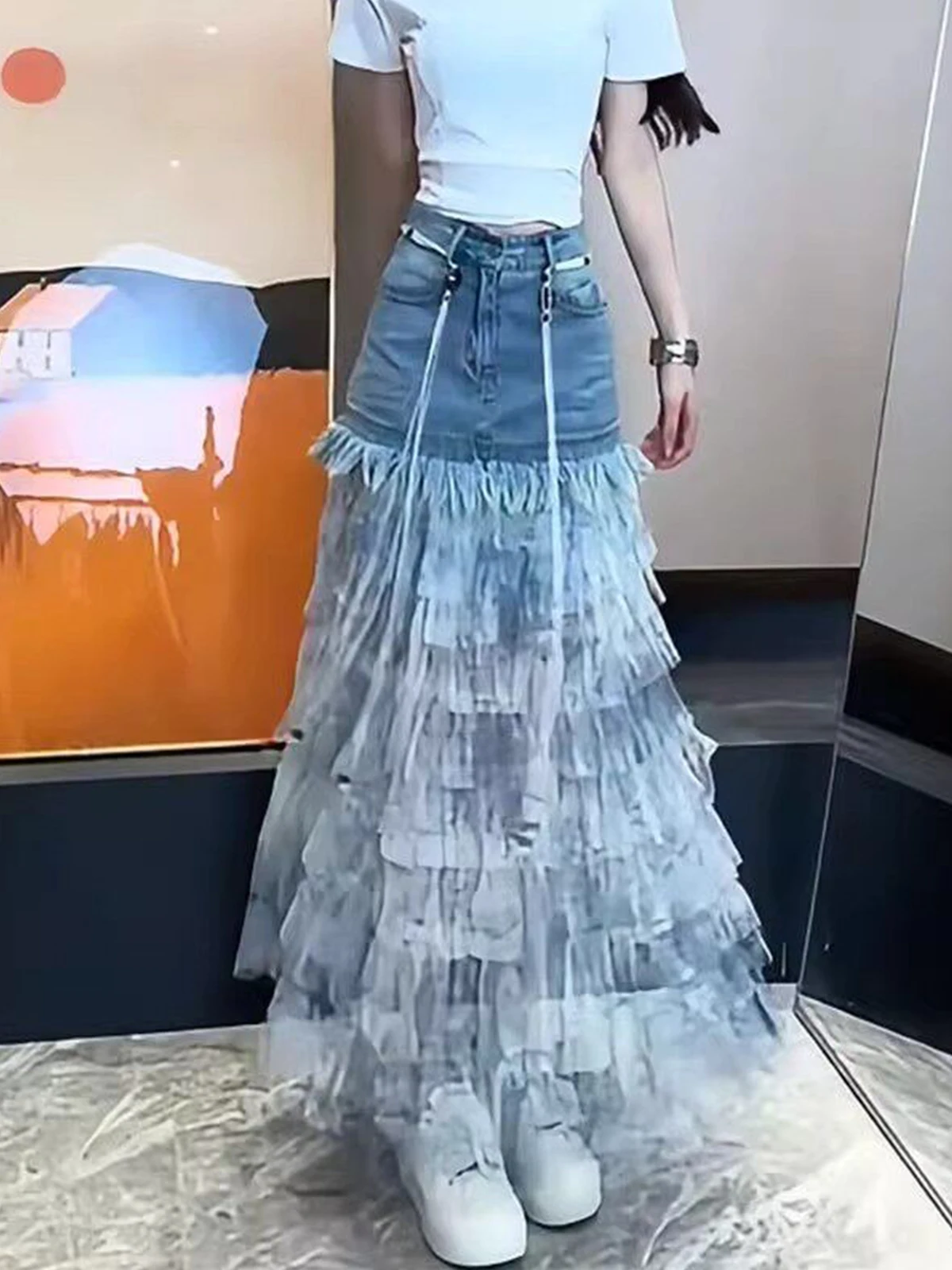 

Trendy Tie Dye High Waist A-Line Skirt Women's Spring 2026 Netting Half Body Skirts Sexy Bodycon Midi Skirts