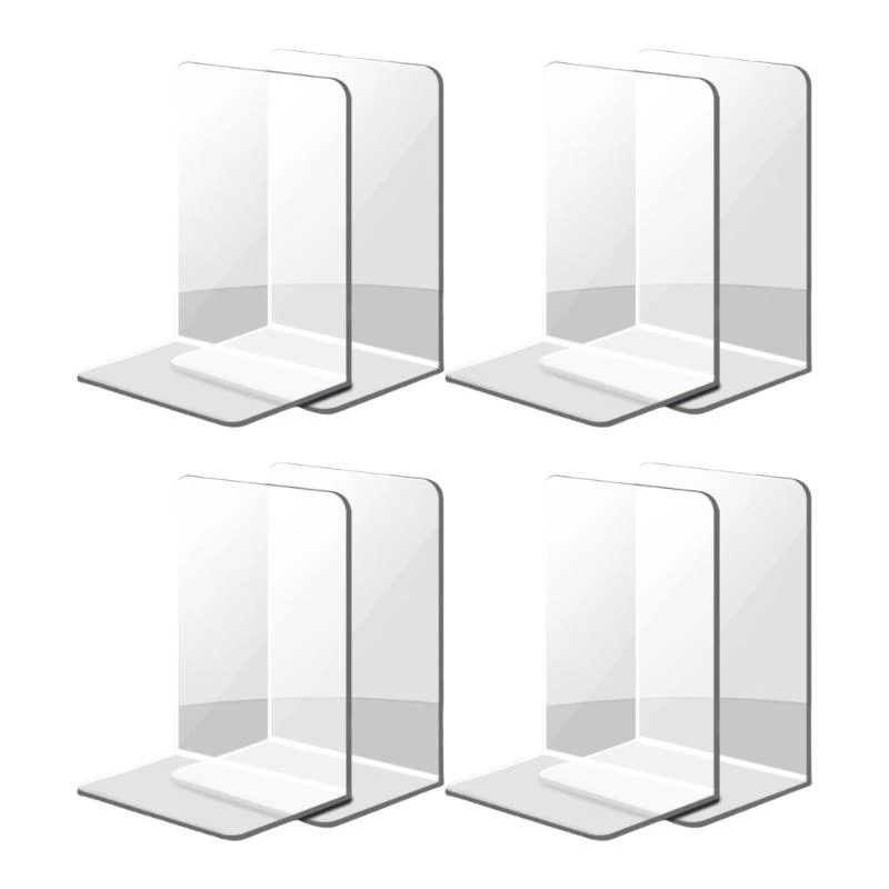 

8 Pcs Clear Bookends L-Shaped Bookends Book Stoppers Book Stands Book Holders Shelf Book End for Library Bedroom